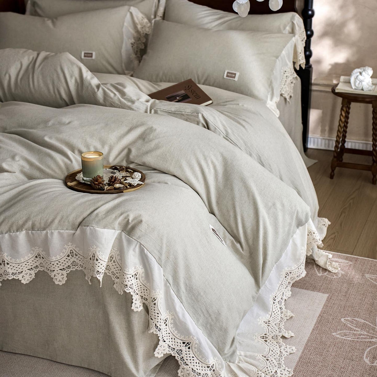 91家纺网 家纺一手货源 找家纺 涵宸家纺 2025新款A类棉麻四件套-柔境 柔境-浅绿