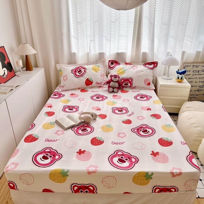 91家纺网 家纺一手货源 找家纺 小叮当家纺仓储工厂店 2025新款迪士尼水洗棉床笠单品床笠床笠单件 乖乖草莓熊