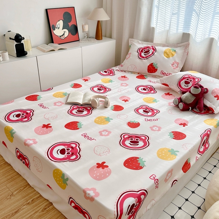 91家纺网 家纺一手货源 找家纺 小叮当家纺仓储工厂店 2025新款迪士尼水洗棉床笠单品床笠床笠单件 乖乖草莓熊