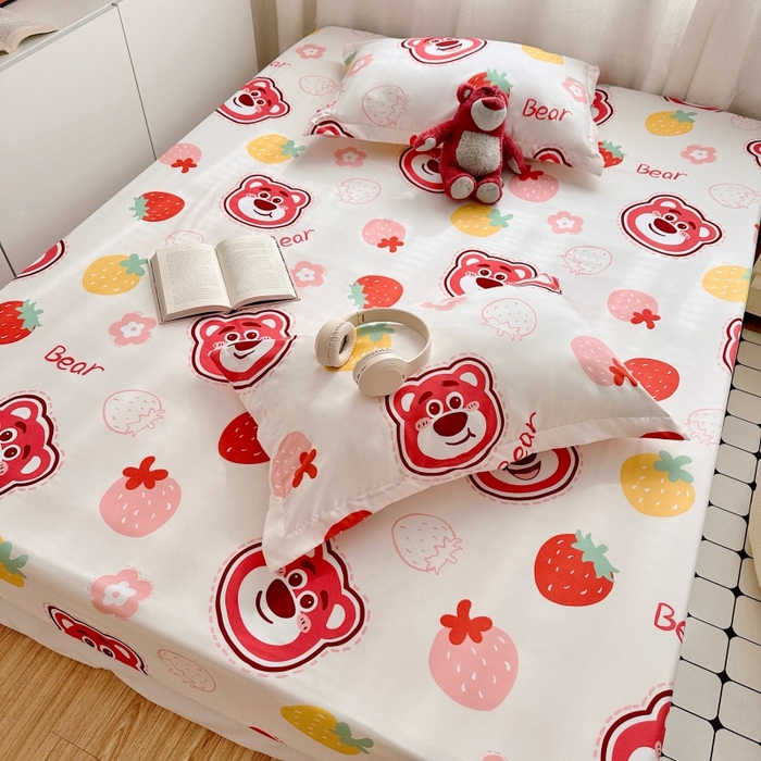 91家纺网 家纺一手货源 找家纺 小叮当家纺仓储工厂店 2025新款迪士尼水洗棉床笠单品床笠床笠单件 乖乖草莓熊