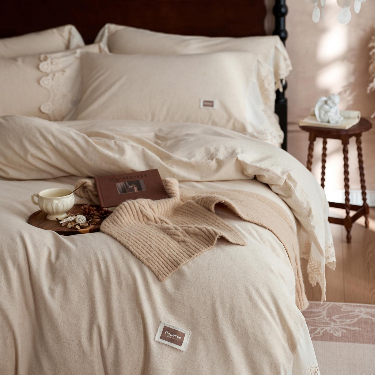 91家纺网 家纺一手货源 找家纺 涵宸家纺 2025新款A类棉麻四件套-柔境 柔境-本色