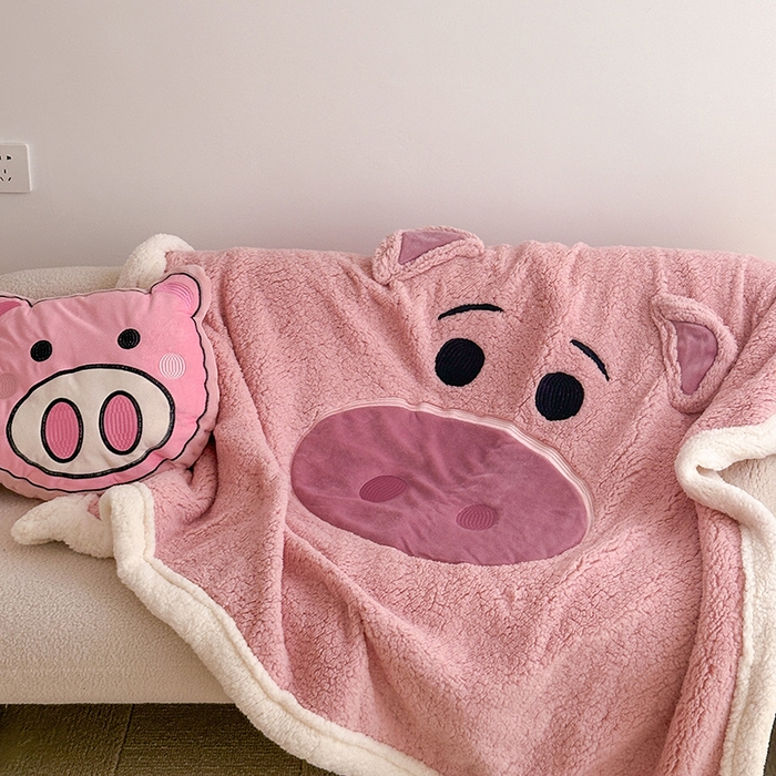 91家纺网 家纺一手货源 找家纺 小叮当家纺仓储工厂店 2025新款A类母婴级迪士尼毛毯牛奶绒毯珊瑚绒毛毯沙发毯盖毯雪花绒毛毯午睡毯子 贴布绣-粉小猪