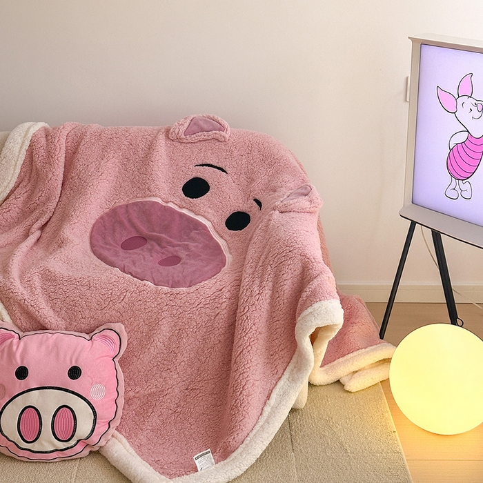 91家纺网 家纺一手货源 找家纺 小叮当家纺仓储工厂店 2025新款A类母婴级迪士尼毛毯牛奶绒毯珊瑚绒毛毯沙发毯盖毯雪花绒毛毯午睡毯子 贴布绣-粉小猪