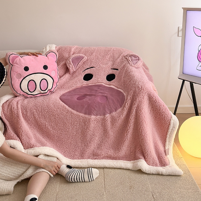 91家纺网 家纺一手货源 找家纺 小叮当家纺仓储工厂店 2025新款A类母婴级迪士尼毛毯牛奶绒毯珊瑚绒毛毯沙发毯盖毯雪花绒毛毯午睡毯子 贴布绣-粉小猪