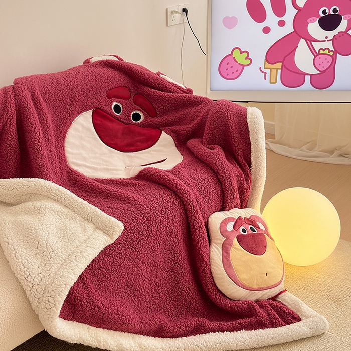 91家纺网 家纺一手货源 找家纺 小叮当家纺仓储工厂店 2025新款A类母婴级迪士尼毛毯牛奶绒毯珊瑚绒毛毯沙发毯盖毯雪花绒毛毯午睡毯子 贴布绣-红色草莓熊