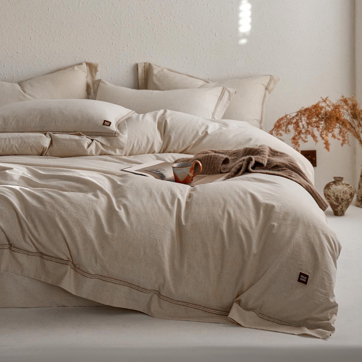 91家纺网 家纺一手货源 找家纺 涵宸家纺 2025新款A类棉麻四件套-简慕 简慕-本色