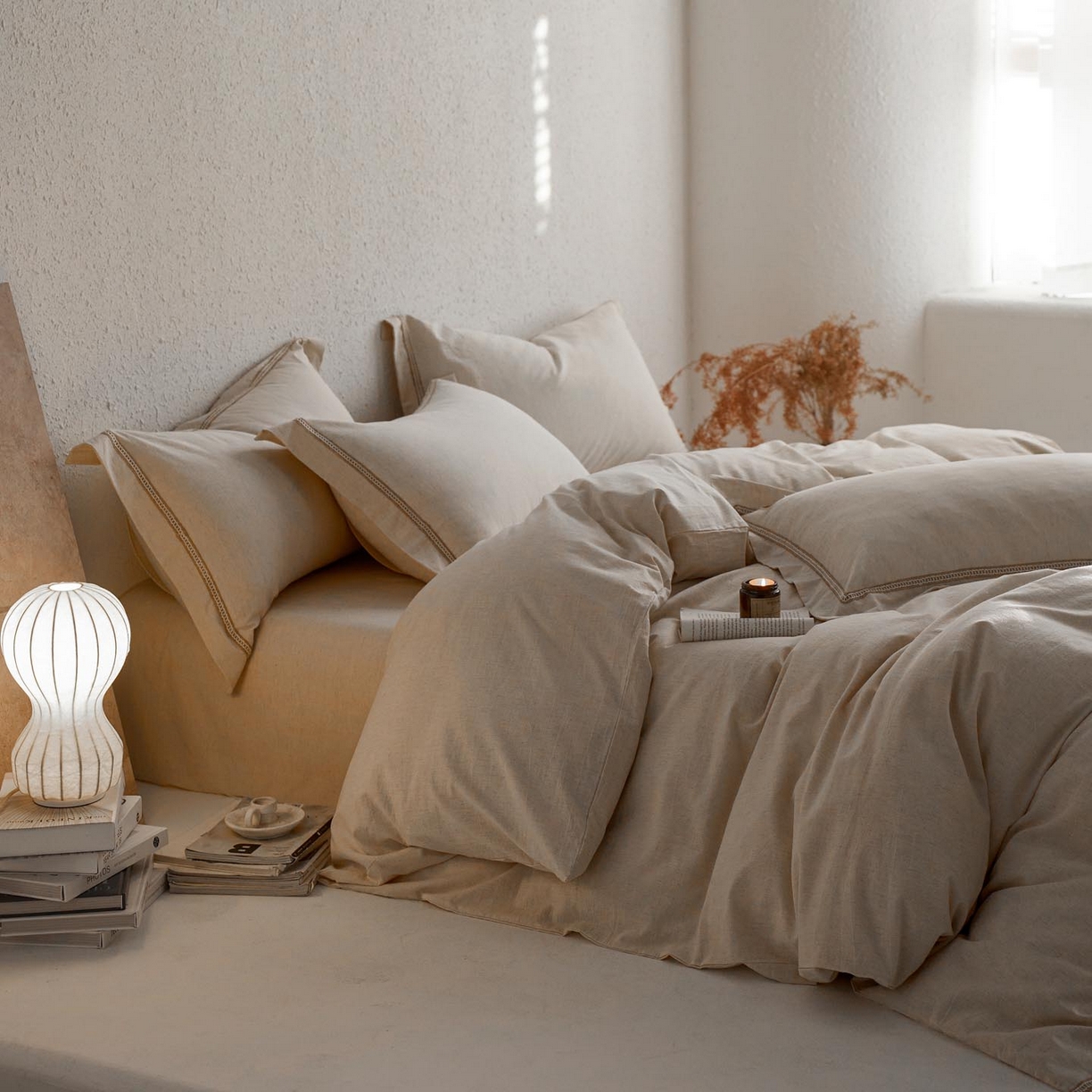 91家纺网 家纺一手货源 找家纺 涵宸家纺 2025新款A类棉麻四件套-简慕 简慕-本色