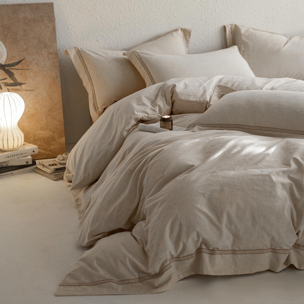 91家纺网 家纺一手货源 找家纺 涵宸家纺 2025新款A类棉麻四件套-简慕 简慕-本色