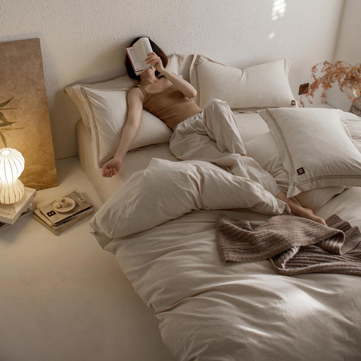 91家纺网 家纺一手货源 找家纺 涵宸家纺 2025新款A类棉麻四件套-简慕 简慕-本色