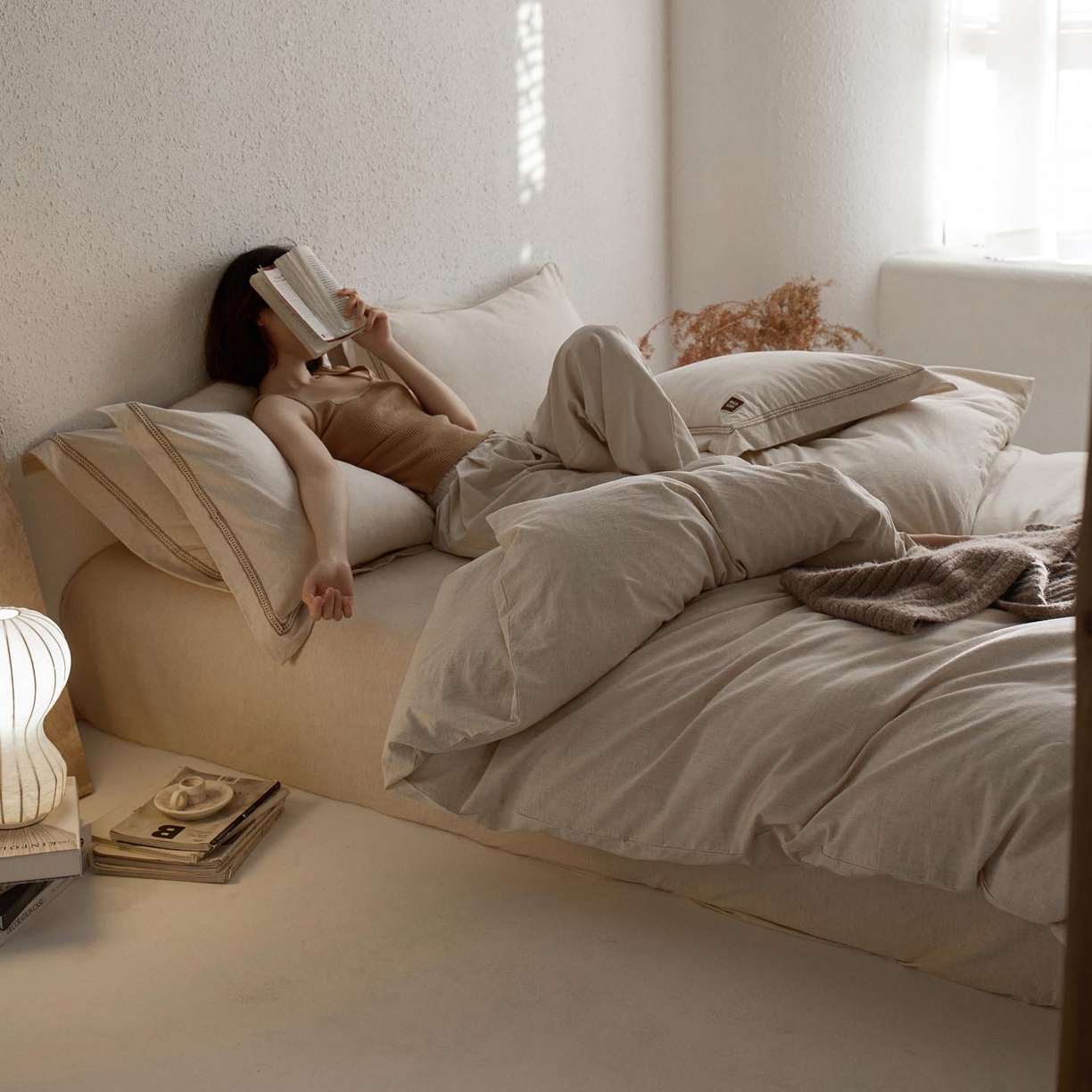 91家纺网 家纺一手货源 找家纺 涵宸家纺 2025新款A类棉麻四件套-简慕 简慕-本色