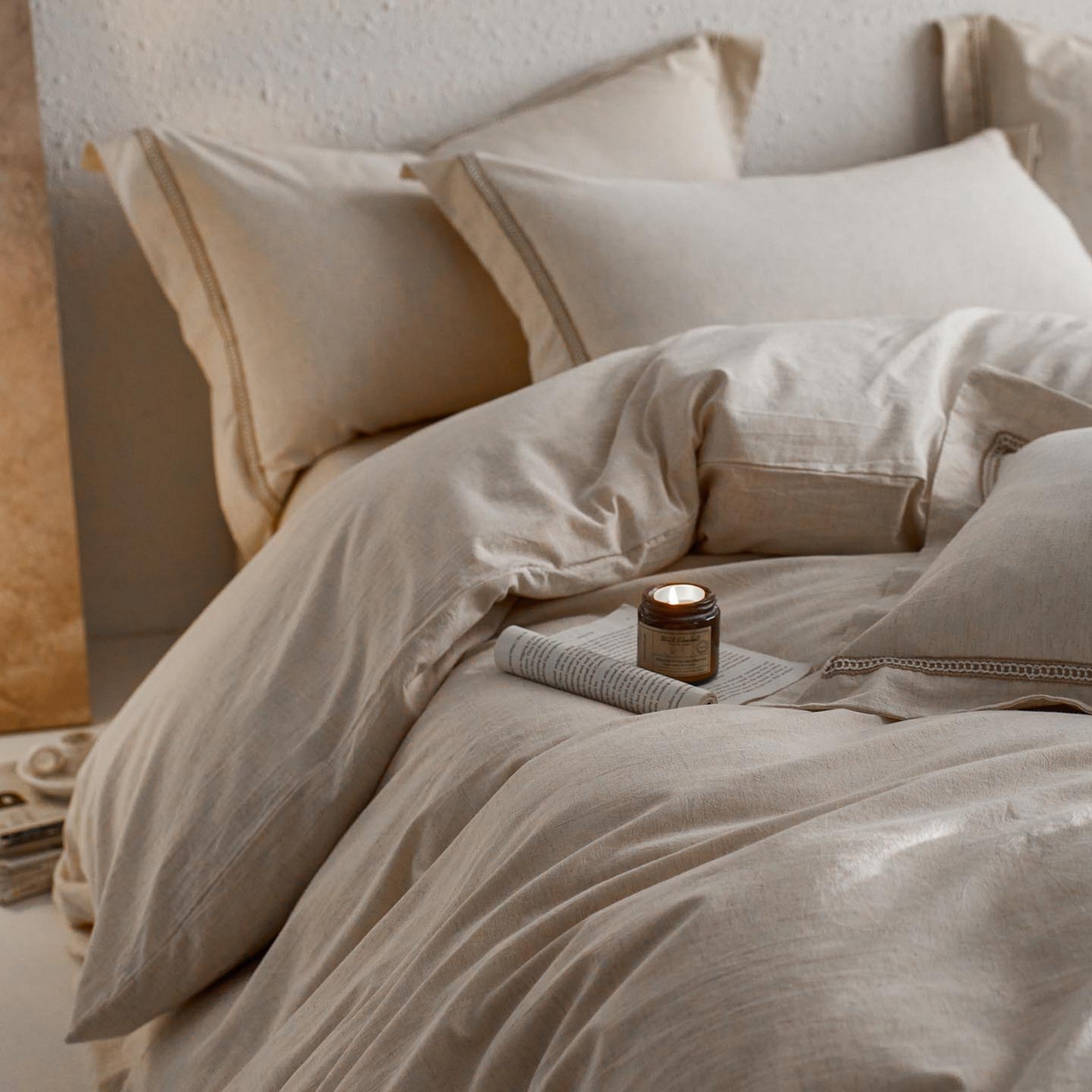 91家纺网 家纺一手货源 找家纺 涵宸家纺 2025新款A类棉麻四件套-简慕 简慕-本色