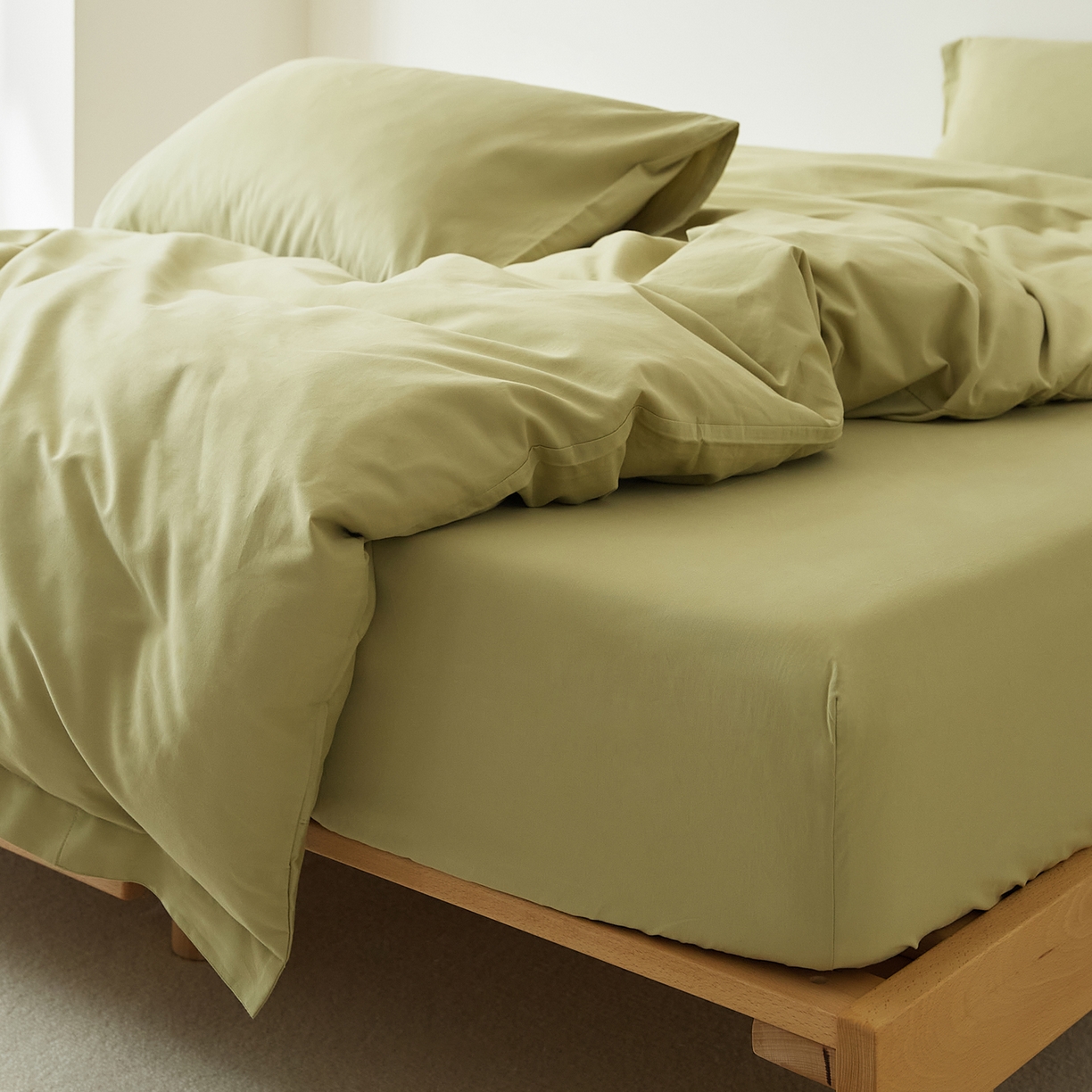 91家纺网 家纺一手货源 找家纺 EH家居 2025新款全棉磨毛纯色单床笠-云栖系列 苍葭青