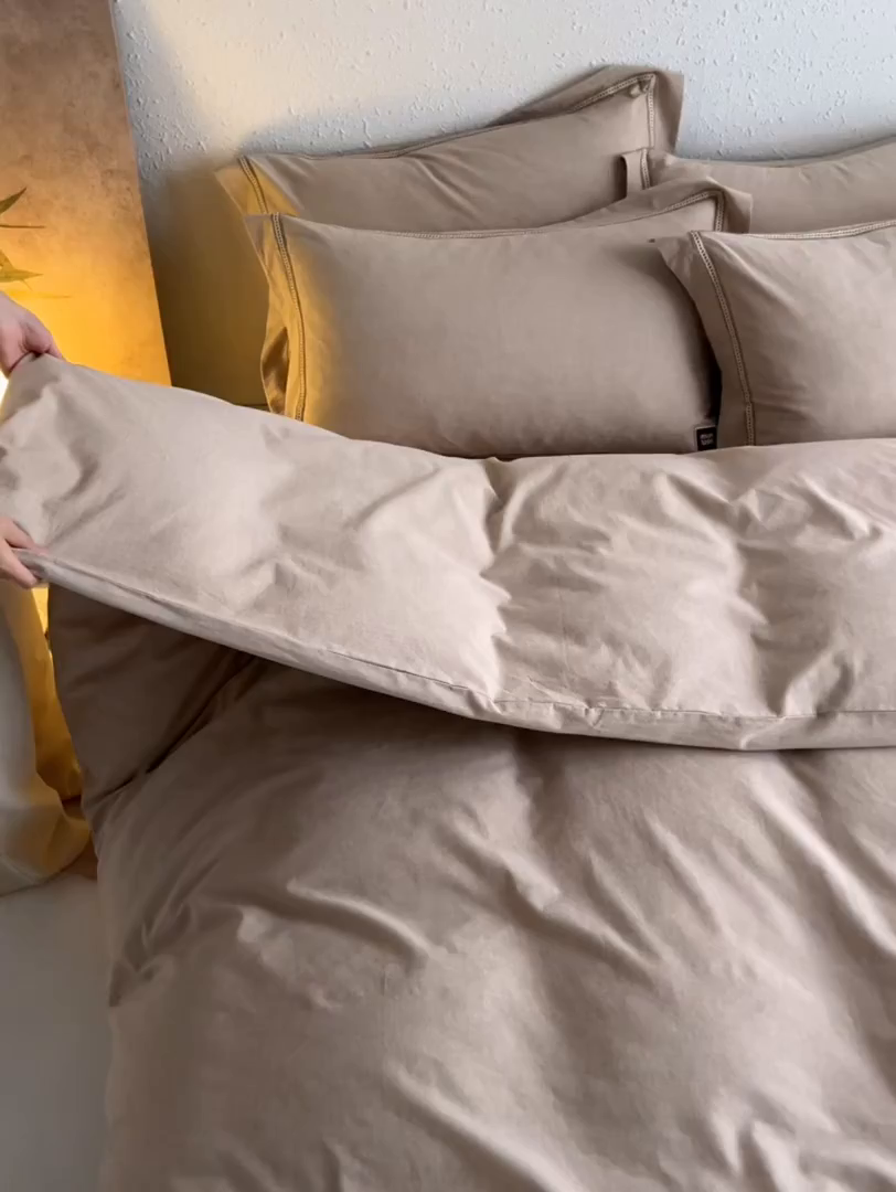 91家纺网 家纺一手货源 找家纺 涵宸家纺 2025新款A类棉麻四件套-简慕 简慕-浅驼