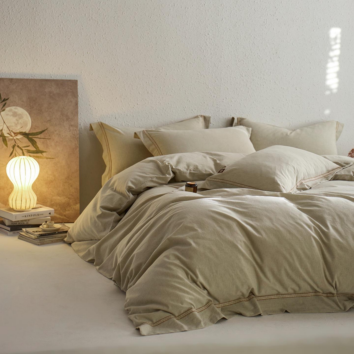 91家纺网 家纺一手货源 找家纺 涵宸家纺 2025新款A类棉麻四件套-简慕 简慕-浅绿