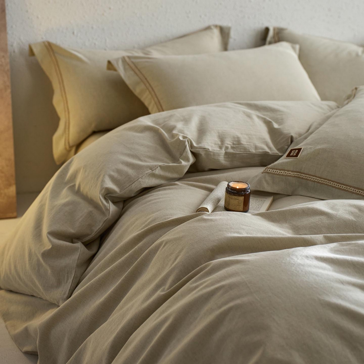 91家纺网 家纺一手货源 找家纺 涵宸家纺 2025新款A类棉麻四件套-简慕 简慕-浅绿