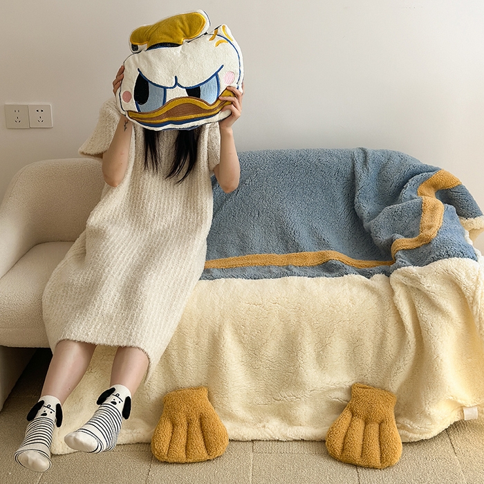 小叮当家纺仓储工厂店 2025新款A类母婴级迪士尼毛毯牛奶绒毯珊瑚绒毛毯沙发毯盖毯雪花绒毛毯午睡毯子 贴布绣-唐老鸭