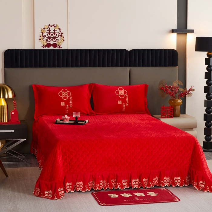 91家纺网 家纺一手货源 找家纺 （总）青竹苑  2025新款婴儿绒刺绣婚庆四件套