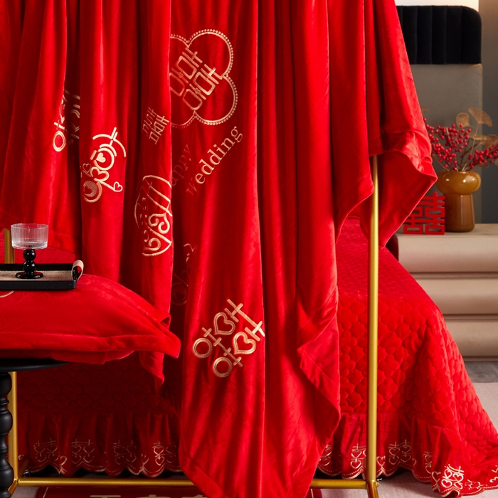 91家纺网 家纺一手货源 找家纺 （总）青竹苑  2025新款婴儿绒刺绣婚庆四件套