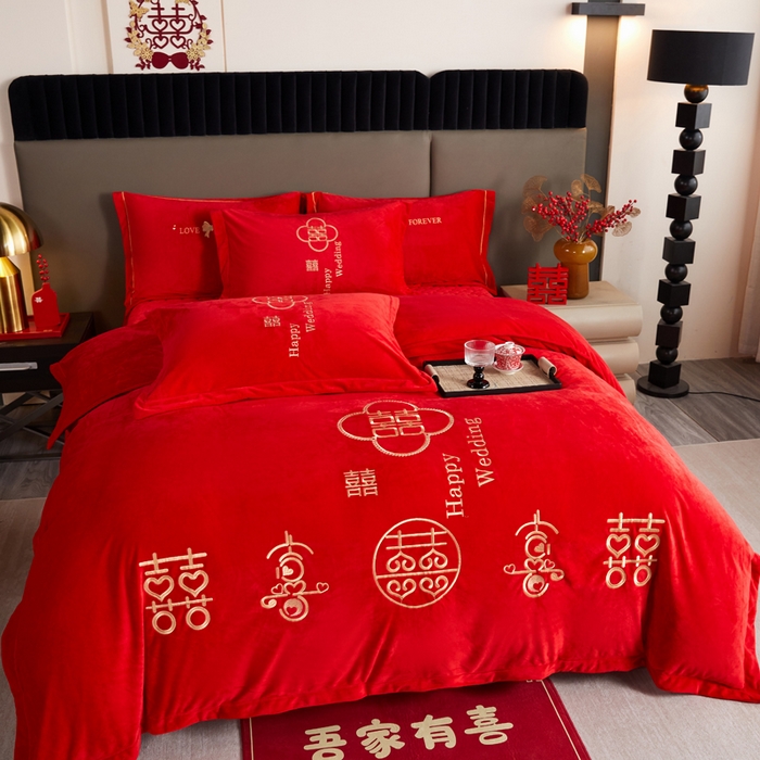 91家纺网 家纺一手货源 找家纺 （总）青竹苑  2025新款婴儿绒刺绣婚庆四件套