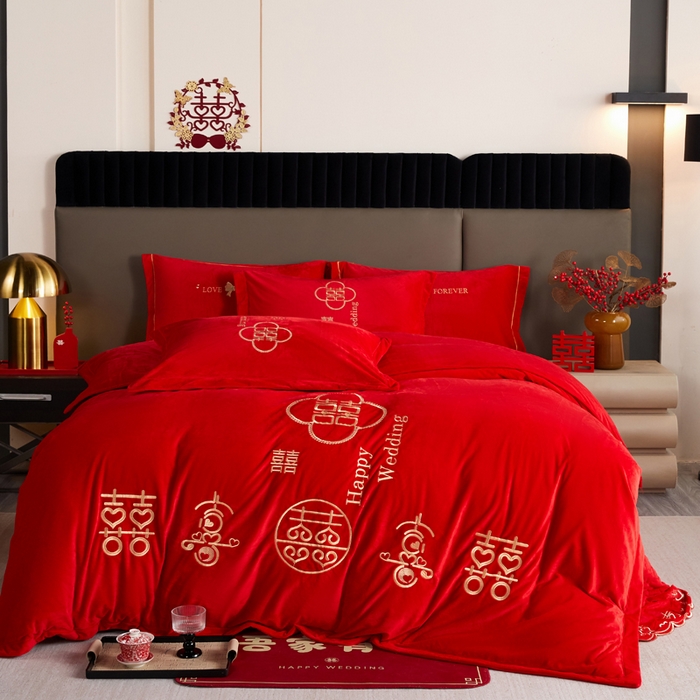 91家纺网 家纺一手货源 找家纺 （总）青竹苑  2025新款婴儿绒刺绣婚庆四件套