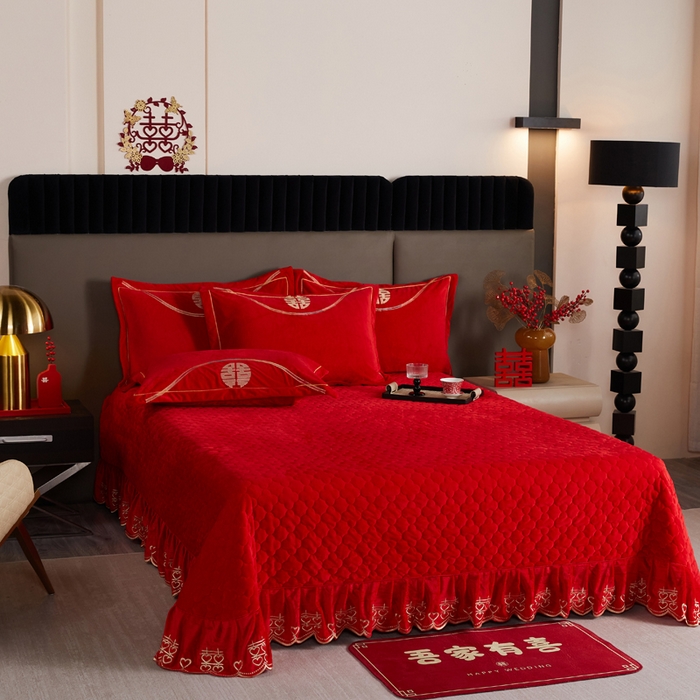 91家纺网 家纺一手货源 找家纺 青竹苑  2025新款婴儿绒刺绣婚庆四件套 龙凤蜜语