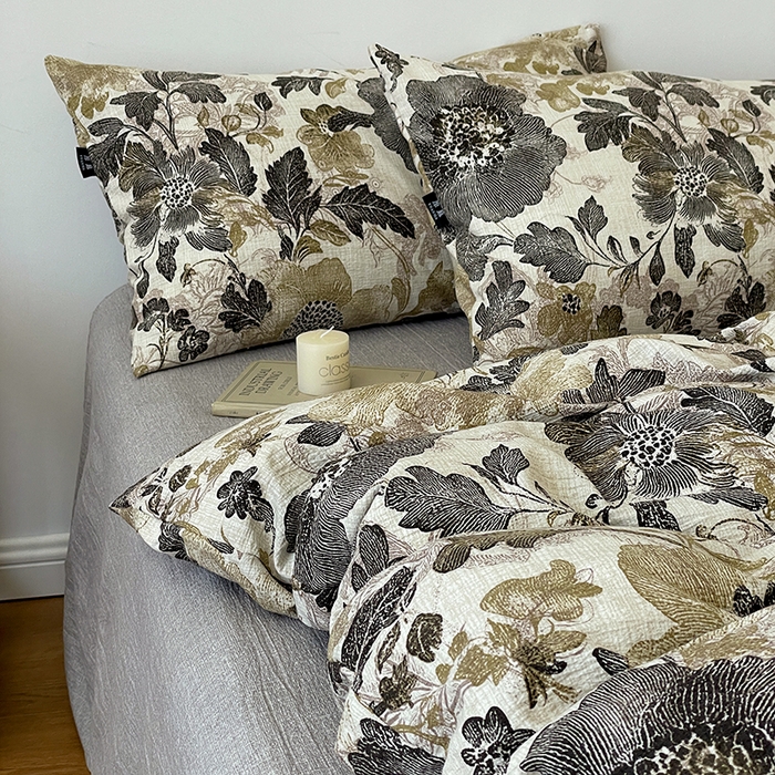 91家纺网 家纺一手货源 找家纺 一比一家纺 2025秋冬新款高克重棉麻原麻复古诧季风原麻四件套-简单款 陌上花开