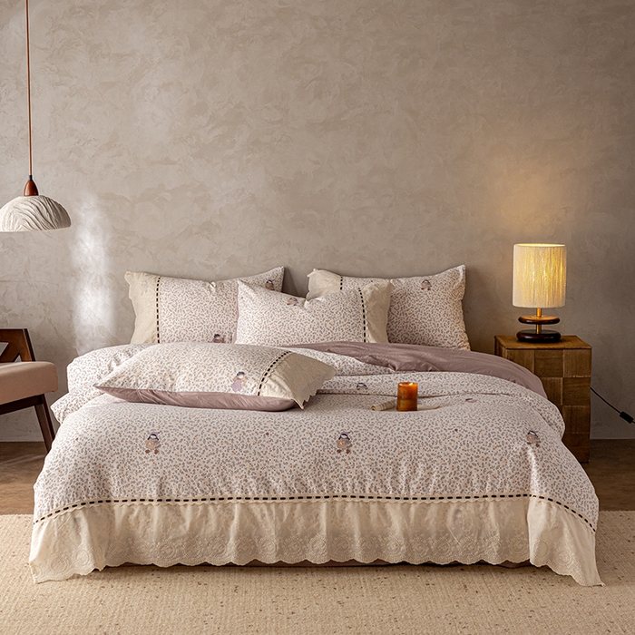 91家纺网 家纺一手货源 找家纺 （总）芯贝儿 2025新款加厚全m花边双层纱水洗m四件套