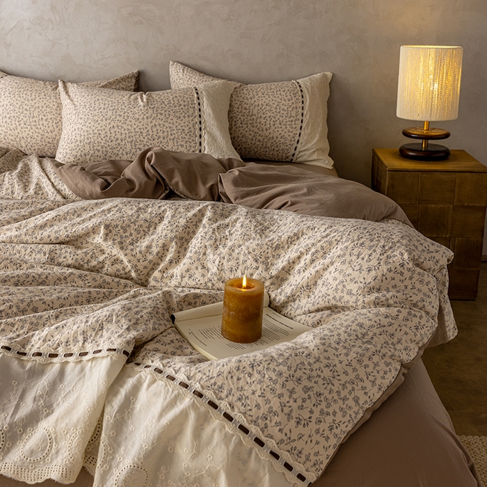 芯贝儿 2025新款加厚全m花边双层纱水洗m四件套 夕颜