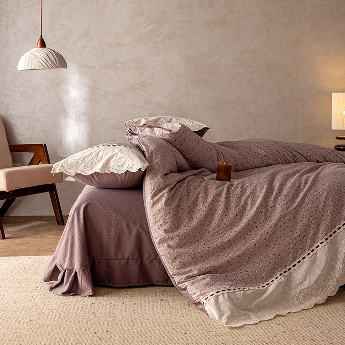 91家纺网 家纺一手货源 找家纺 芯贝儿 2025新款加厚全m花边双层纱水洗m四件套 兰兮