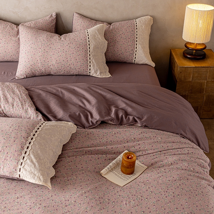 91家纺网 家纺一手货源 找家纺 芯贝儿 2025新款加厚全m花边双层纱水洗m四件套 兰兮