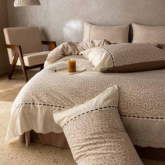 91家纺网 家纺一手货源 找家纺 芯贝儿 2025新款加厚全m花边双层纱水洗m四件套 夕颜