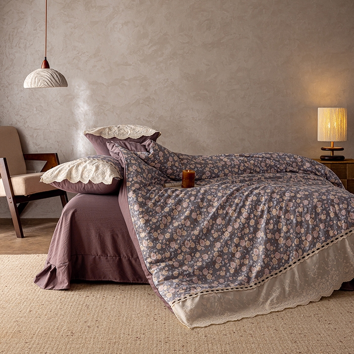 91家纺网 家纺一手货源 找家纺 芯贝儿 2025新款加厚全m花边双层纱水洗m四件套 花言