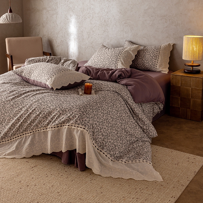 91家纺网 家纺一手货源 找家纺 芯贝儿 2025新款加厚全m花边双层纱水洗m四件套 竹韵