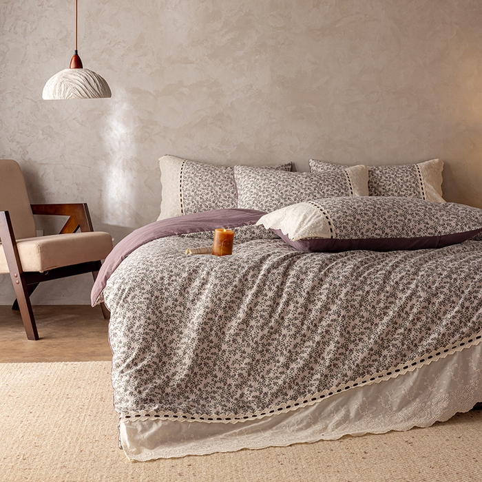 91家纺网 家纺一手货源 找家纺 芯贝儿 2025新款加厚全m花边双层纱水洗m四件套 竹韵