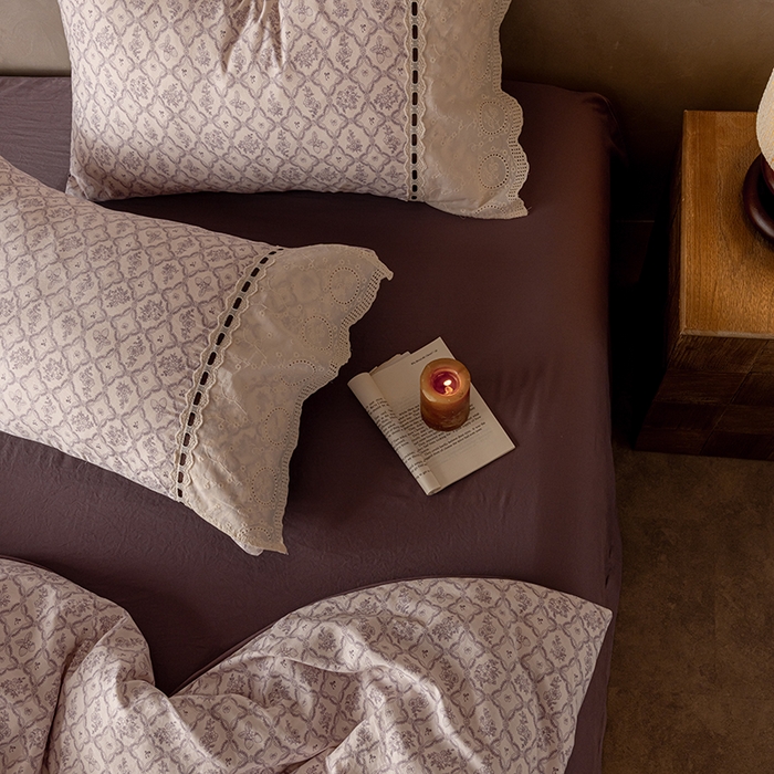 91家纺网 家纺一手货源 找家纺 芯贝儿 2025新款加厚全m花边双层纱水洗m四件套 安娜粉