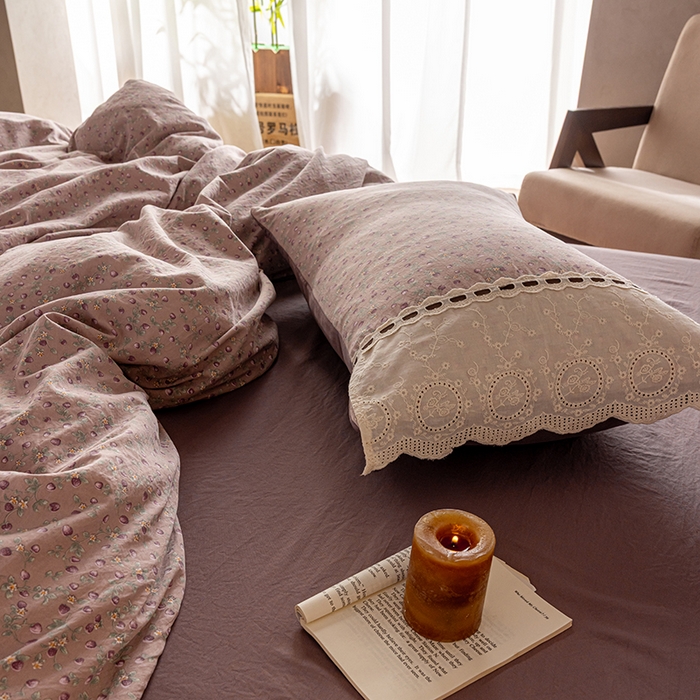 91家纺网 家纺一手货源 找家纺 芯贝儿 2025新款加厚全m花边双层纱水洗m四件套 兰兮