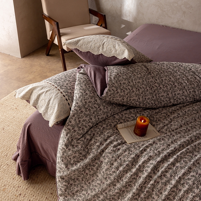 91家纺网 家纺一手货源 找家纺 芯贝儿 2025新款加厚全m花边双层纱水洗m四件套 竹韵