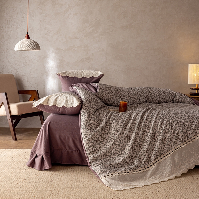 91家纺网 家纺一手货源 找家纺 芯贝儿 2025新款加厚全m花边双层纱水洗m四件套 竹韵