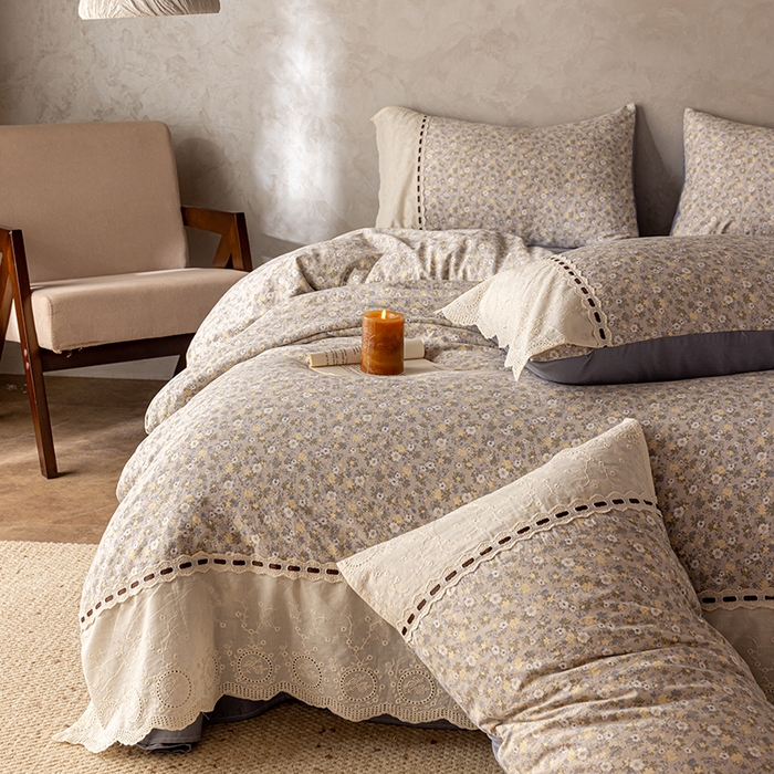 91家纺网 家纺一手货源 找家纺 芯贝儿 2025新款加厚全m花边双层纱水洗m四件套 秋海棠