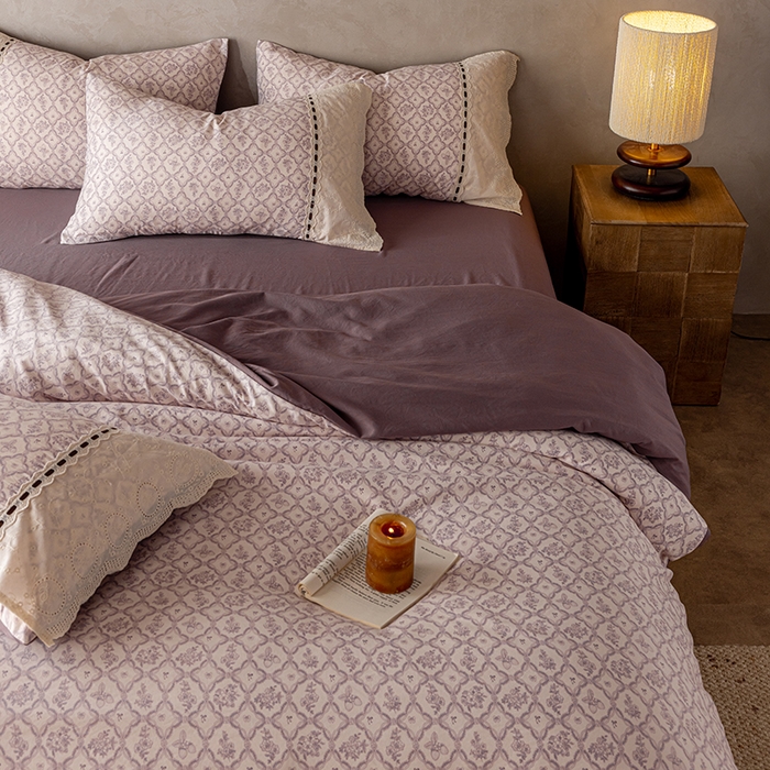 91家纺网 家纺一手货源 找家纺 芯贝儿 2025新款加厚全m花边双层纱水洗m四件套 安娜粉