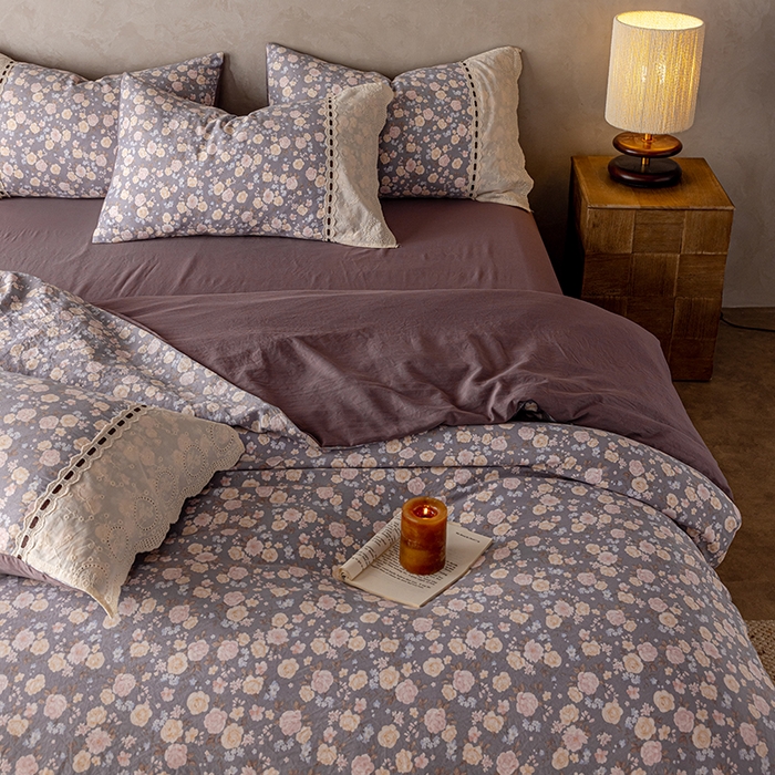 91家纺网 家纺一手货源 找家纺 芯贝儿 2025新款加厚全m花边双层纱水洗m四件套 花言