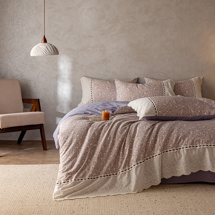 91家纺网 家纺一手货源 找家纺 芯贝儿 2025新款加厚全m花边双层纱水洗m四件套 云水瑶