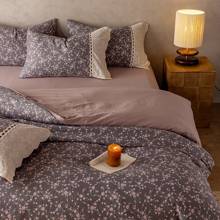 91家纺网 家纺一手货源 找家纺 芯贝儿 2025新款加厚全m花边双层纱水洗m四件套 米娅