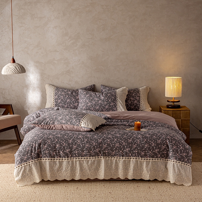 91家纺网 家纺一手货源 找家纺 芯贝儿 2025新款加厚全m花边双层纱水洗m四件套 米娅