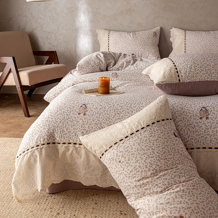 91家纺网 家纺一手货源 找家纺 芯贝儿 2025新款加厚全m花边双层纱水洗m四件套 赫本小姐