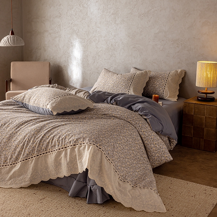 91家纺网 家纺一手货源 找家纺 芯贝儿 2025新款加厚全m花边双层纱水洗m四件套 秋海棠