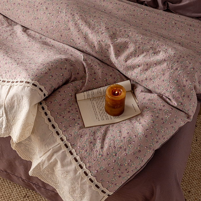 91家纺网 家纺一手货源 找家纺 芯贝儿 2025新款加厚全m花边双层纱水洗m四件套 兰兮
