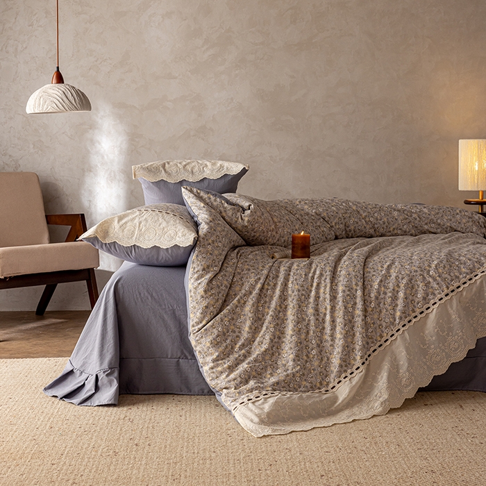 91家纺网 家纺一手货源 找家纺 芯贝儿 2025新款加厚全m花边双层纱水洗m四件套 秋海棠