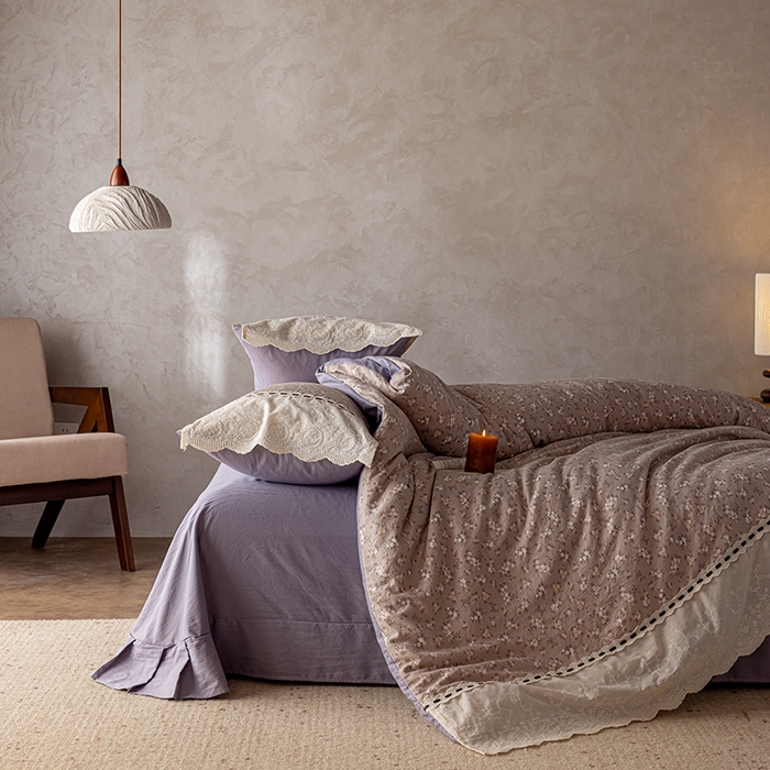 91家纺网 家纺一手货源 找家纺 芯贝儿 2025新款加厚全m花边双层纱水洗m四件套 云水瑶