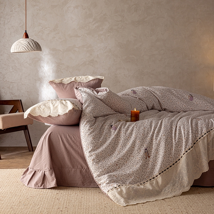 91家纺网 家纺一手货源 找家纺 芯贝儿 2025新款加厚全m花边双层纱水洗m四件套 赫本小姐